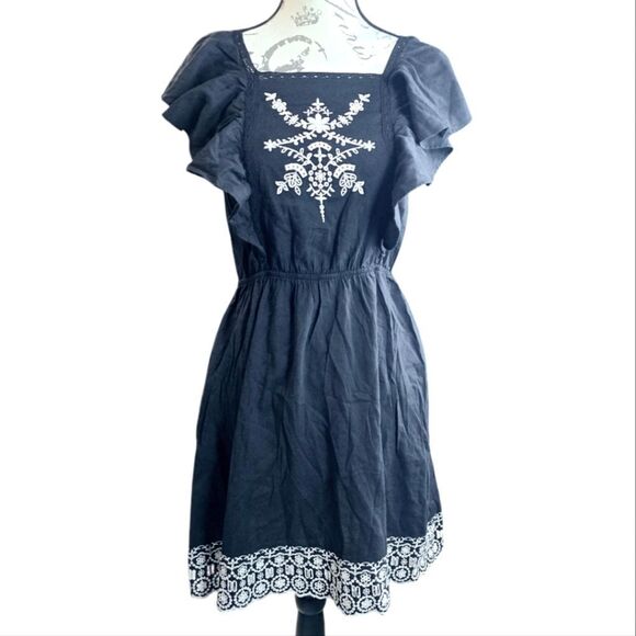 Old Navy -716‎ NWT Black Waist-Defined Flutter-Sleeve Tie-Back Mini Dress Small - Picture 2 of 12